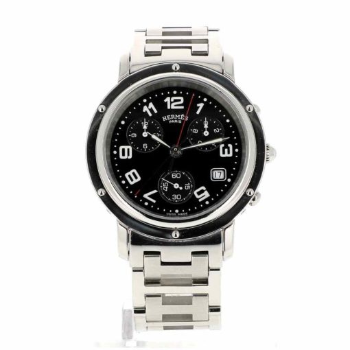 montre bracelet Hermes clipper chronographe quartz cadran